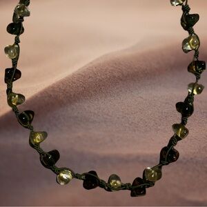 Vintage polished Baltic amber and glass necklace knotted artisan boho 20 to 22"